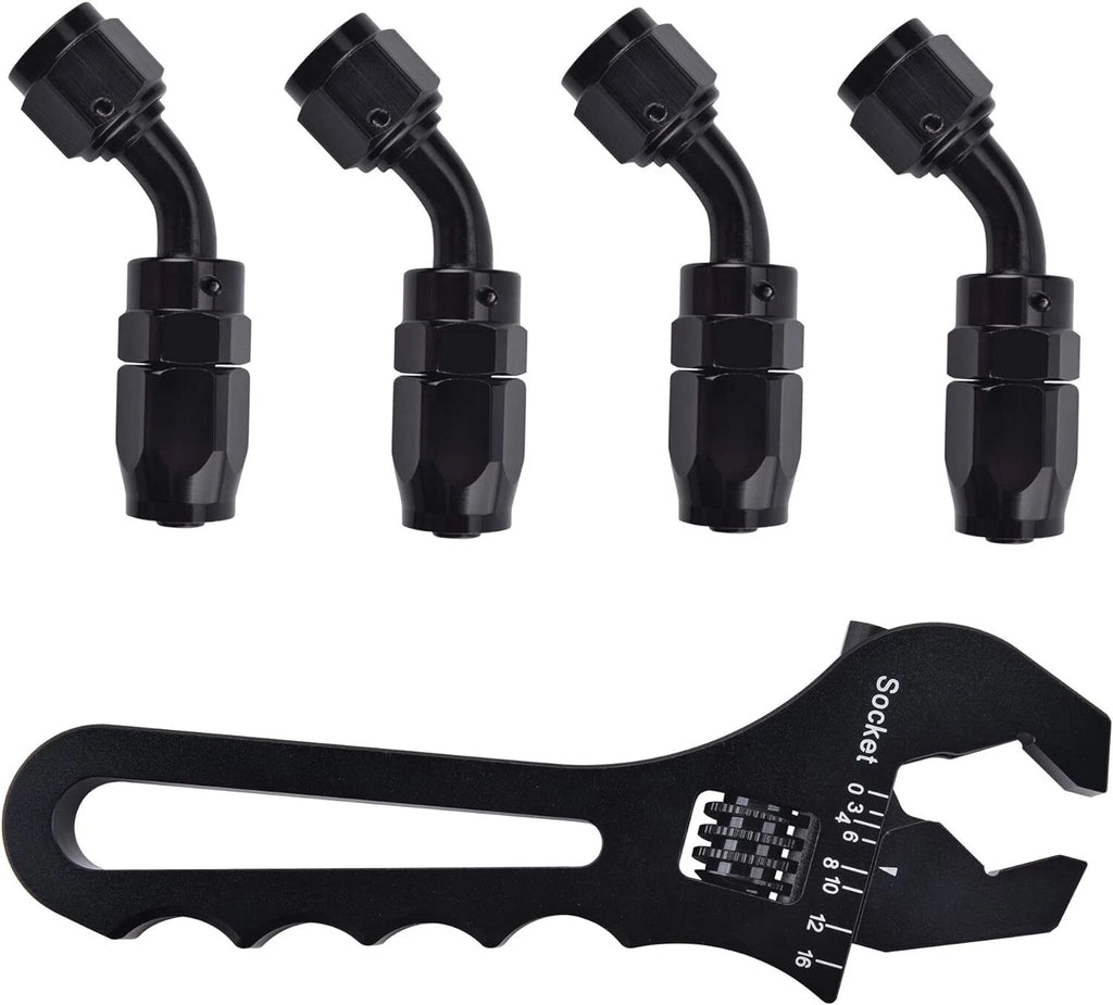 Set of 5 8AN 45 Degree Swivel Hose End Fittings with Adjustable Wrench
