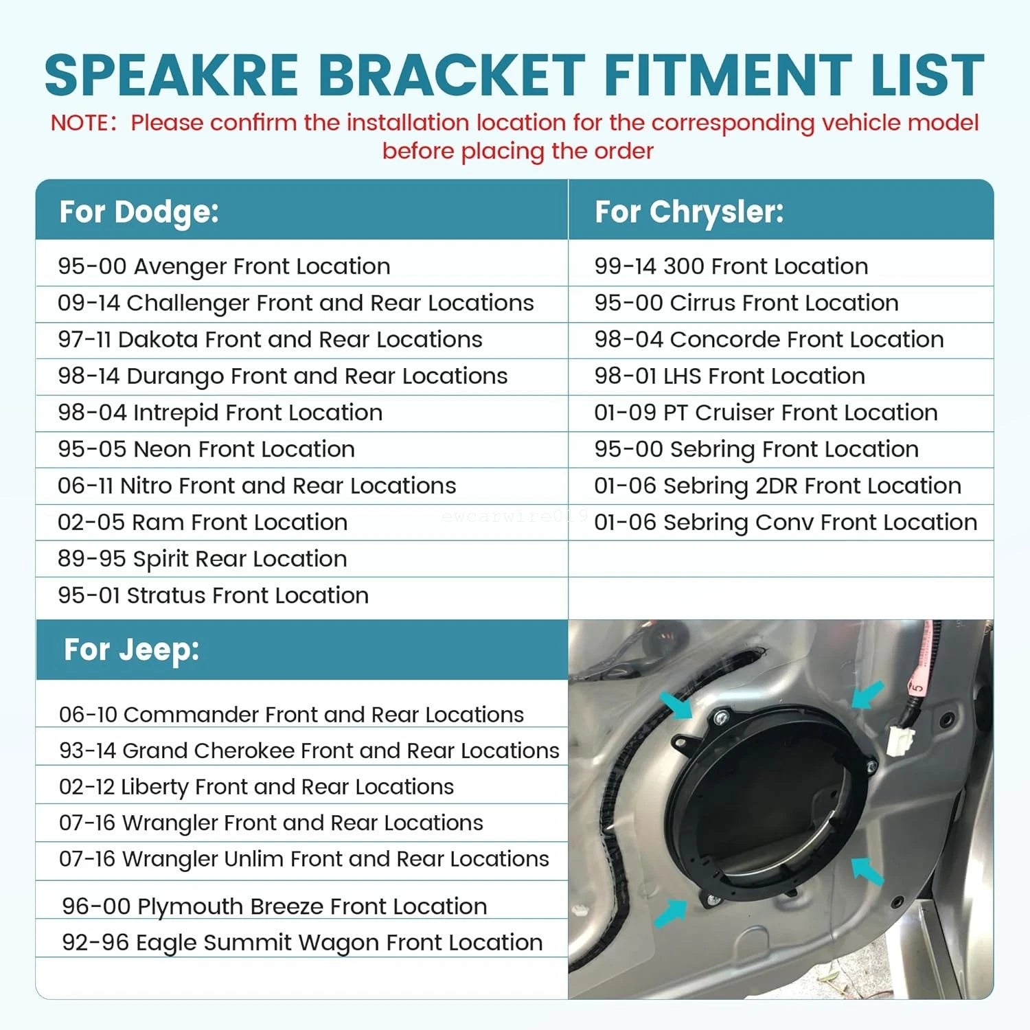 2X Door Speaker Install Mounting Bracket for Dodge Durango Challenger
