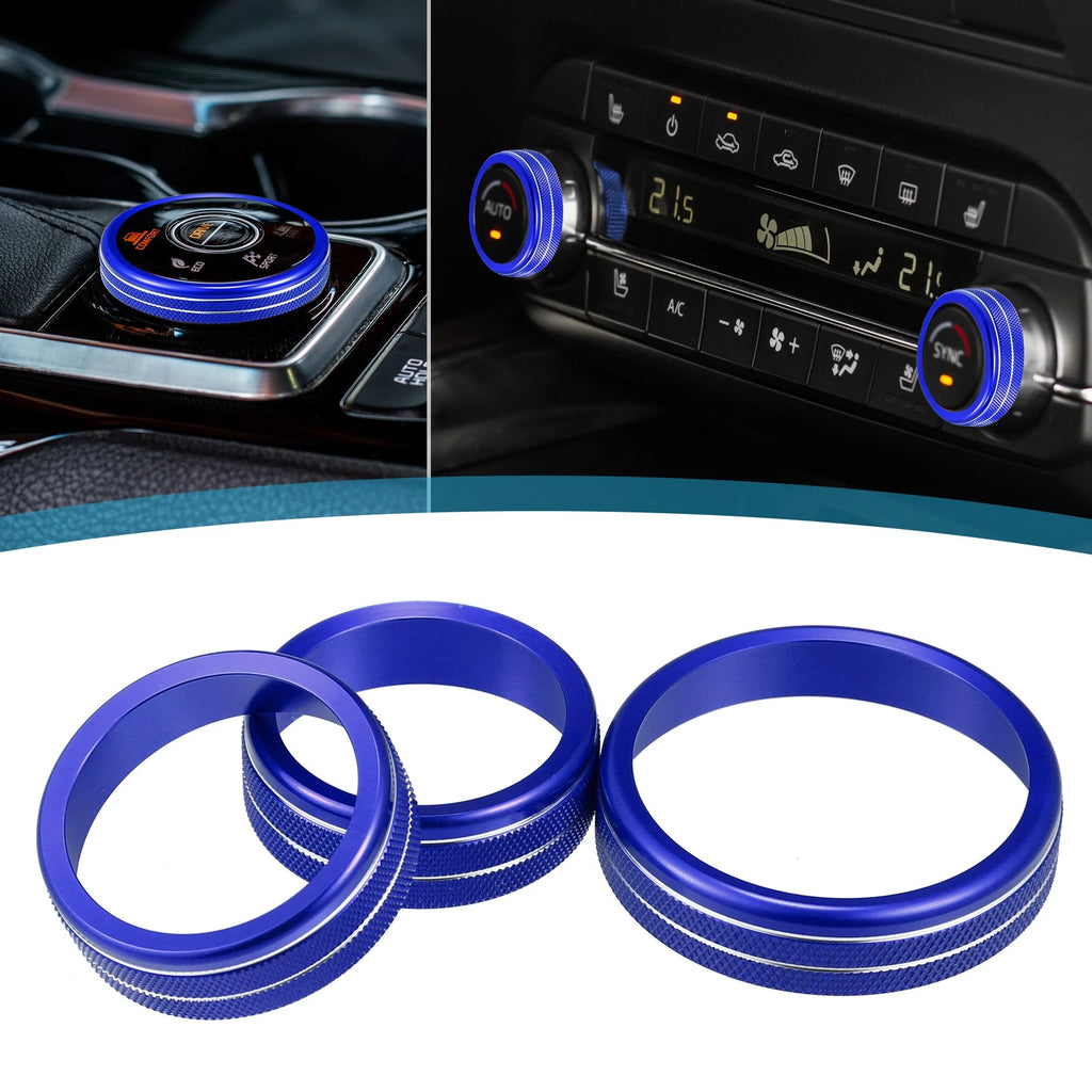 3pcs AC Mode Switch Knob Ring Cover for Nissan Rogue (2021–2022) Blue