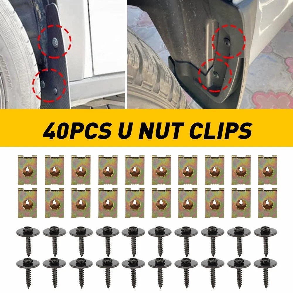 40x Under Splash Engine Guard Shield Bolts U-nut Clip Fastener for
