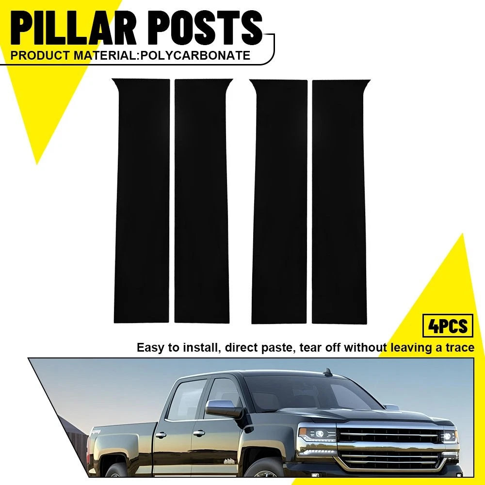 Set of 4 Pillar Post Door Trim Covers for Chevrolet Silverado (2014–2018) Glossy Black