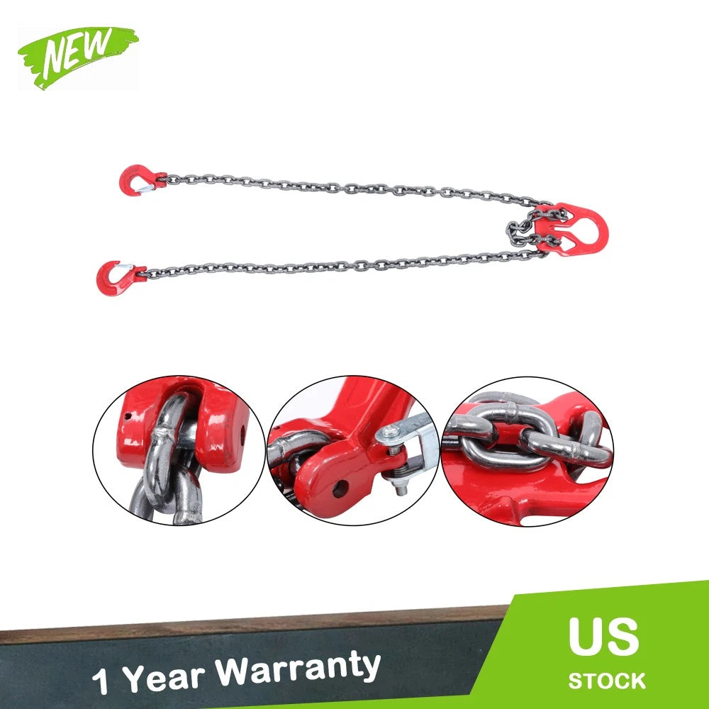 Set of 2 Chain Slings 3/8 Inch x 10 Ft 7100lbs with Adjuster Hooks