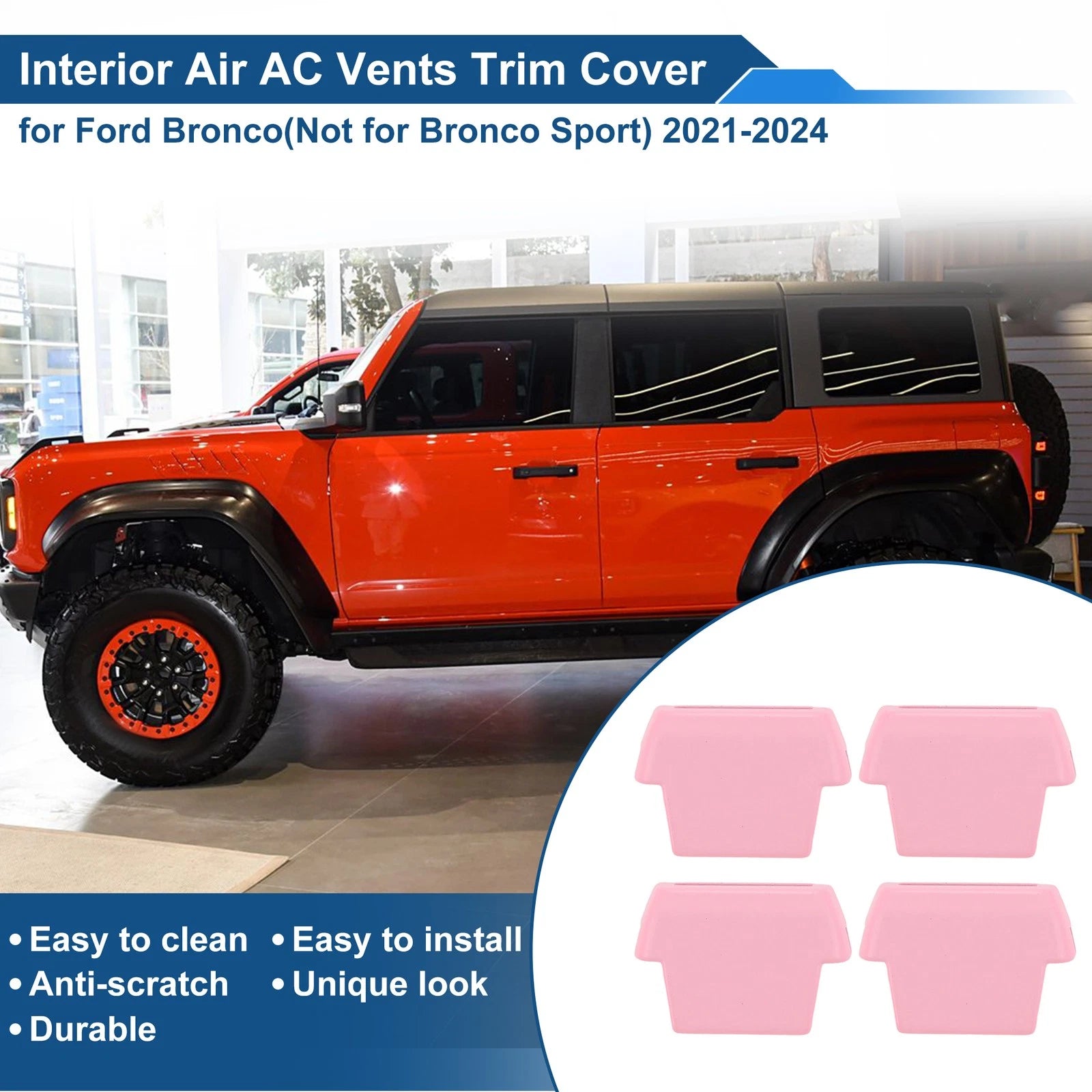 Set of 4 Air Condition Outlet Vent Trim Cover Frames for Ford Bronco (2021–2024) Pink