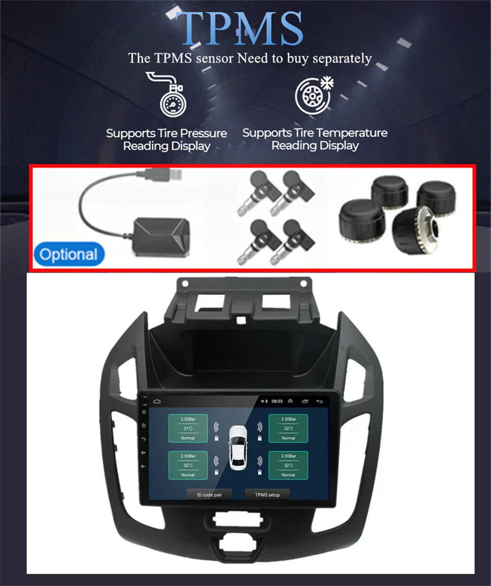 9" Android 13.0 Stereo Radio GPS Wifi for Ford Transit Connect (2014-2018)