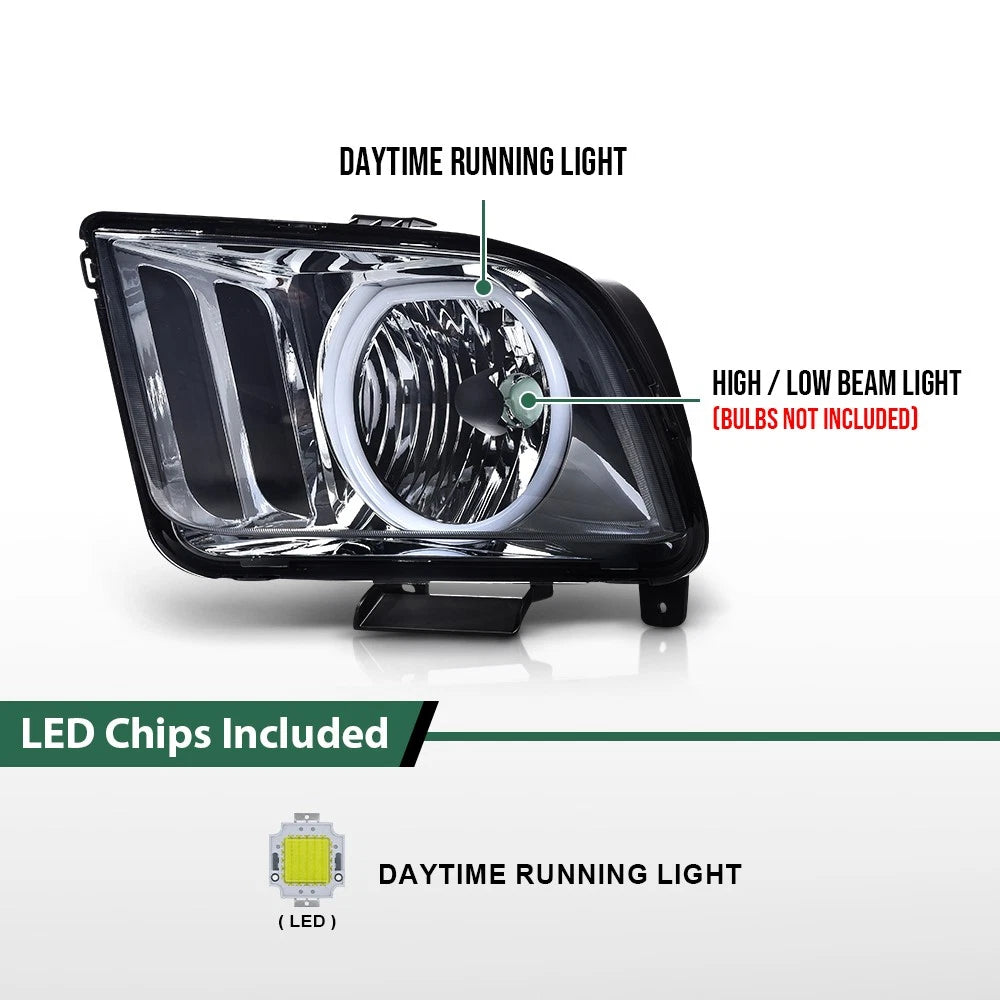 Smoke Lens LED Halo Headlights for Ford Mustang (2005–2009)