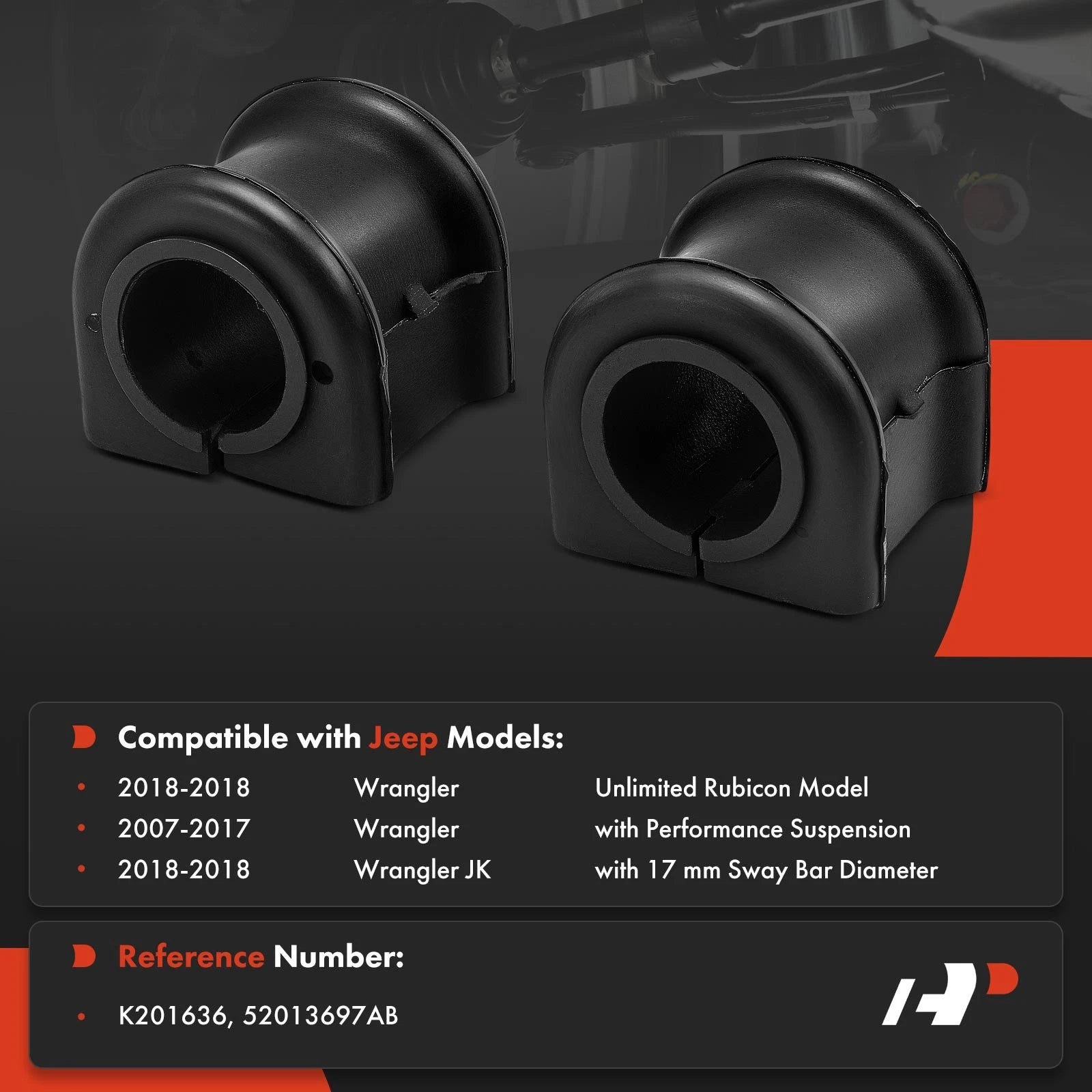 2X Rear Sway Bar Bushings for Jeep Wrangler JL JK (2007–2018)