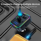Wireless FM Transmitter MP3 Player with USB A & C Fast Charger for Universal Use