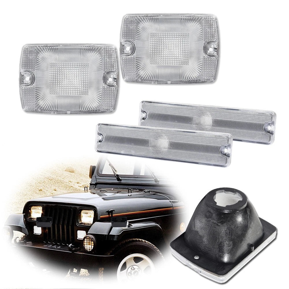 Set of 4 Clear Lens Side Marker and Turn Signal Lights for Jeep Wrangler (1987–1995)