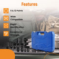 12pc Oxygen Sensor Socket Set for Universal Use (1/2", 3/8", 22mm, 27mm, 29mm)