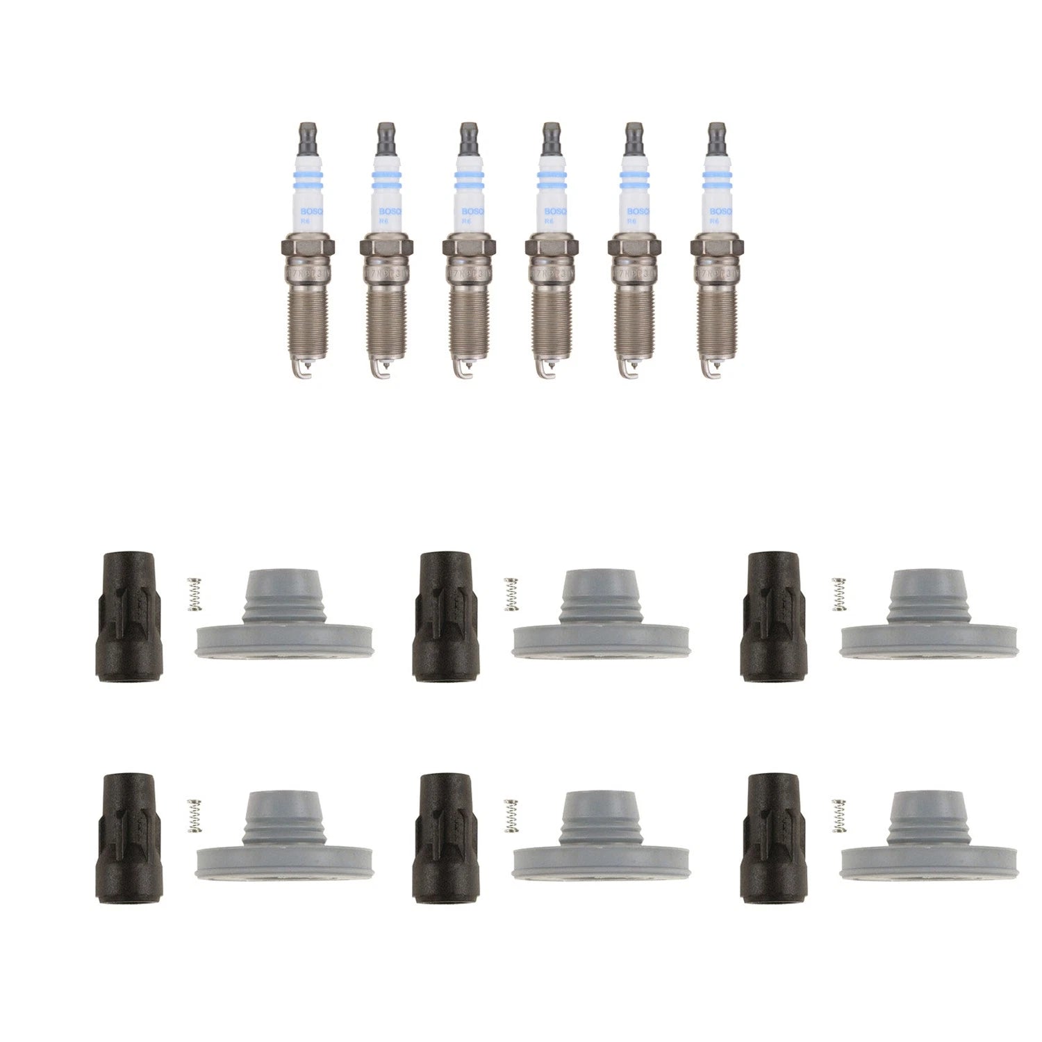 Set of 6 Platinum Spark Plugs & Coil Boot Kit for F-150 Mustang Taurus V6