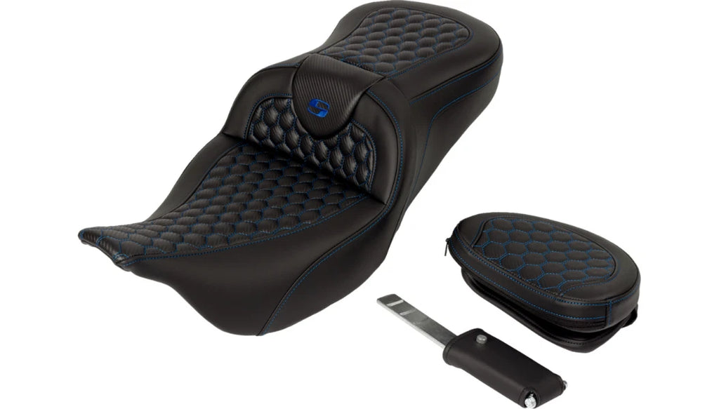 Saddlemen Roadsofa Seat Backrest for Harley Touring (2008–2023) Blue Honeycomb