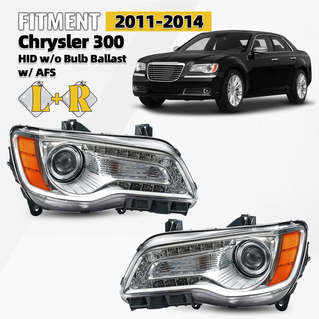 HID/Xenon Headlight Chrome for Chrysler 300 (2011–2014) Left+Right Pair