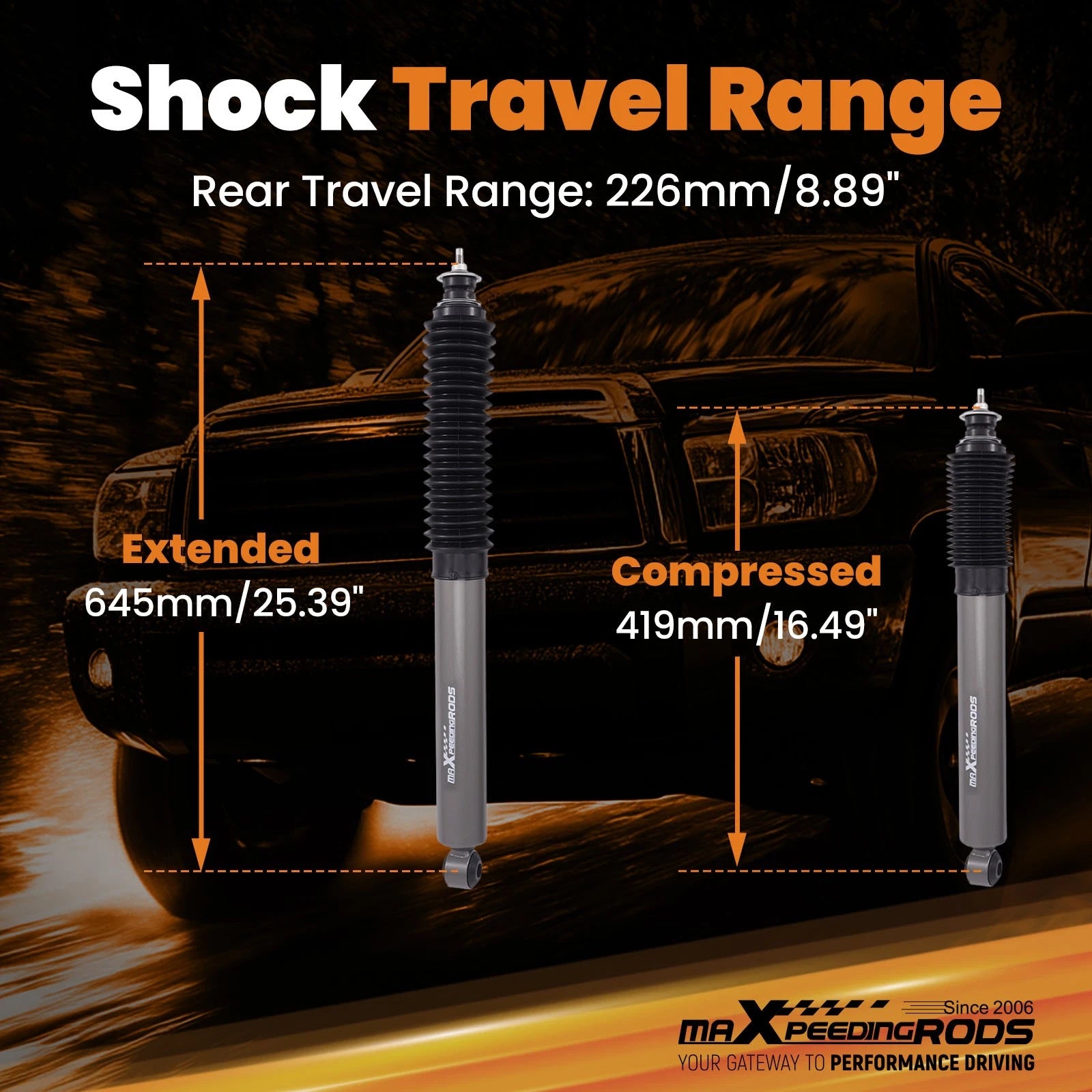 2X Rear Gas Lift Shock Absorber for Toyota Tundra (2000–2006) 0-1.5" 2WD/4WD