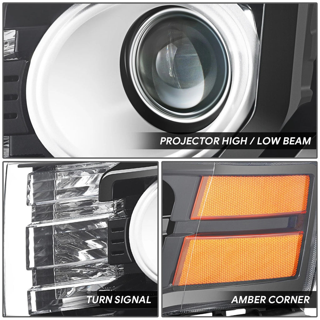 Driver Left Projector Headlight for Ford Flex (2011–2012) - Black Housing, Amber Corner