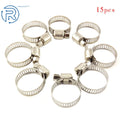 15pcs Adjustable Stainless Steel Drive Hose Clamps for Fuel Line (3/4"-1")