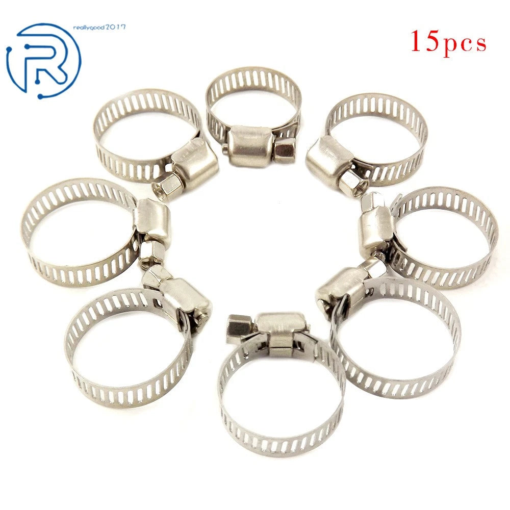 15pcs Adjustable Stainless Steel Drive Hose Clamps for Fuel Line (3/4"-1")