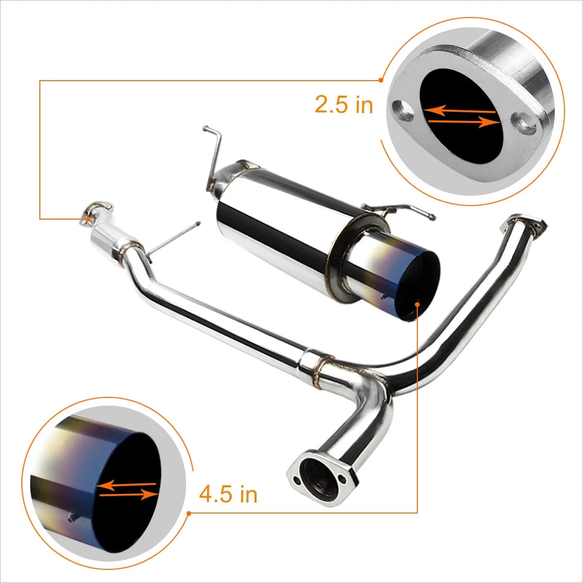 Dual 4.5" Burnt Tip Muffler Catback Exhaust System for Honda Accord V6 (1998–2002)