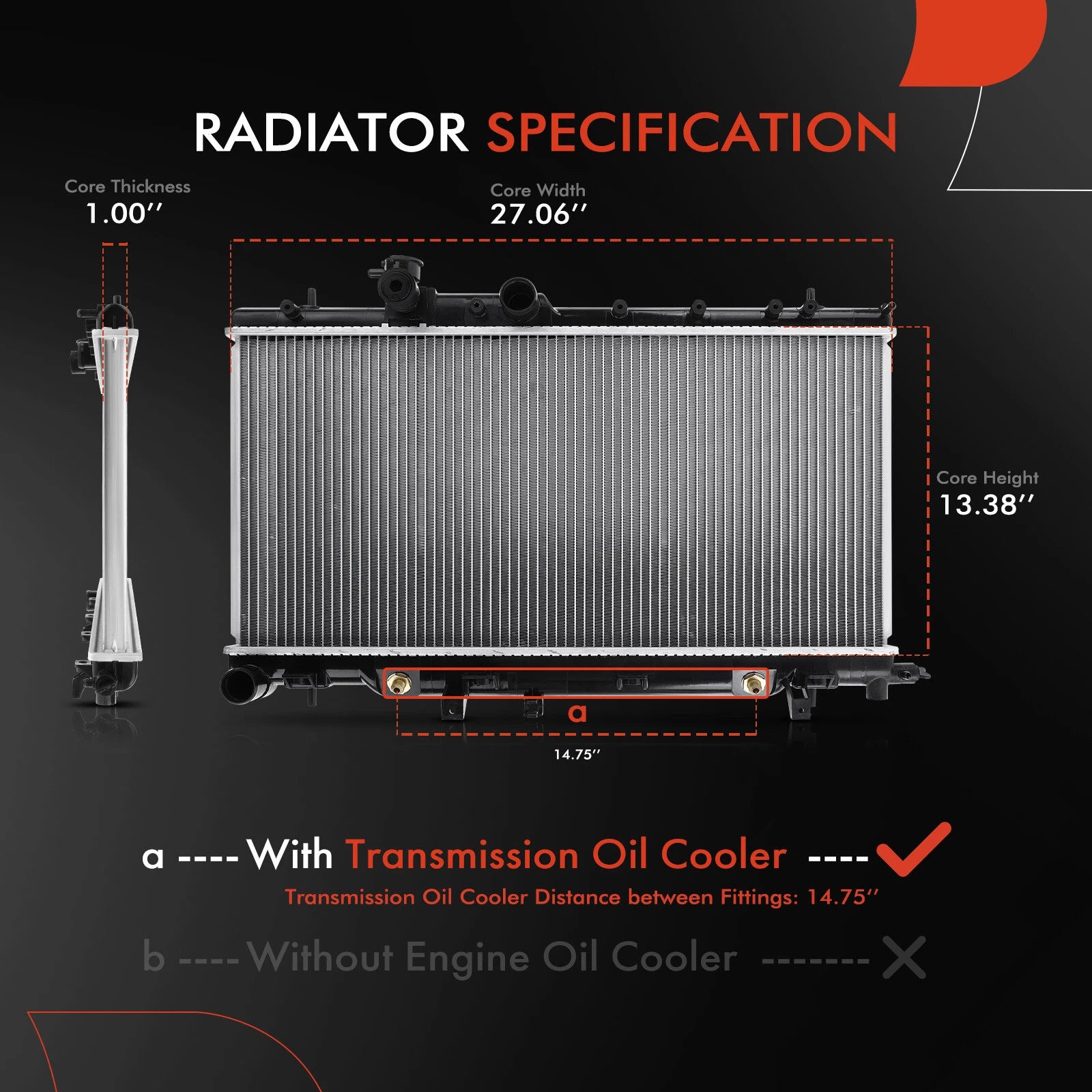 Radiator with Trans Oil Cooler for Subaru Impreza (2003–2007)