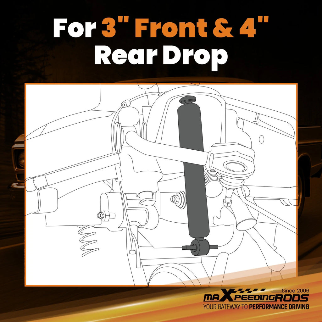 Drop Suspension Kit for Ford F100 2WD (1973–1979) 3" Front 4" Rear Shocks