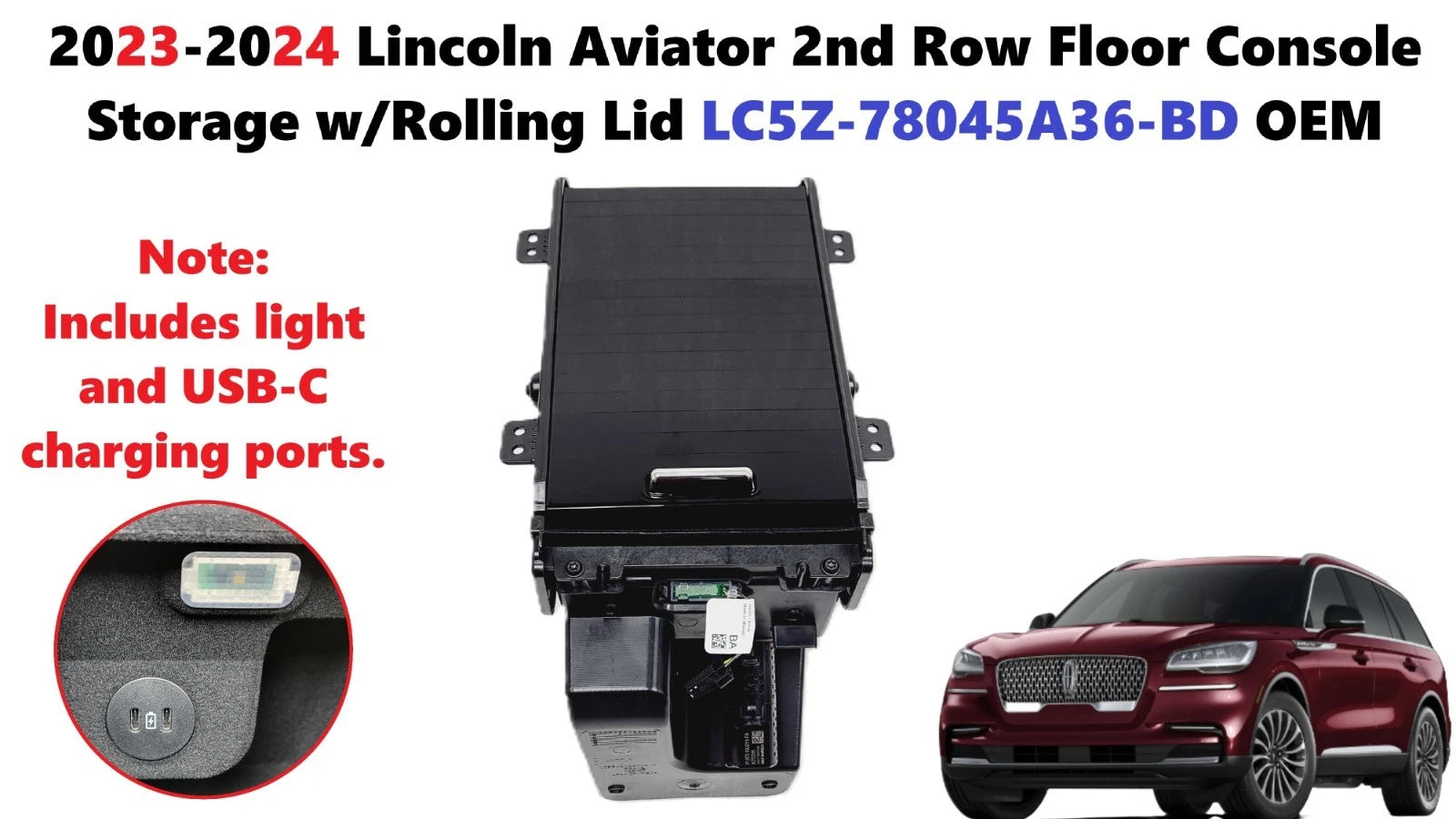 2nd Row Floor Console Storage for Lincoln Aviator (2023–2024) LC5Z78045A36BD