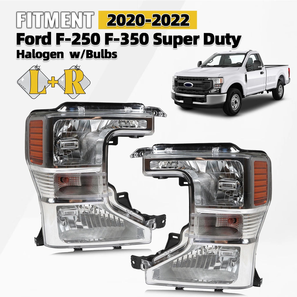 Set of 2 Halogen Headlights for Ford F-250 F-350 Super Duty (2020–2022)