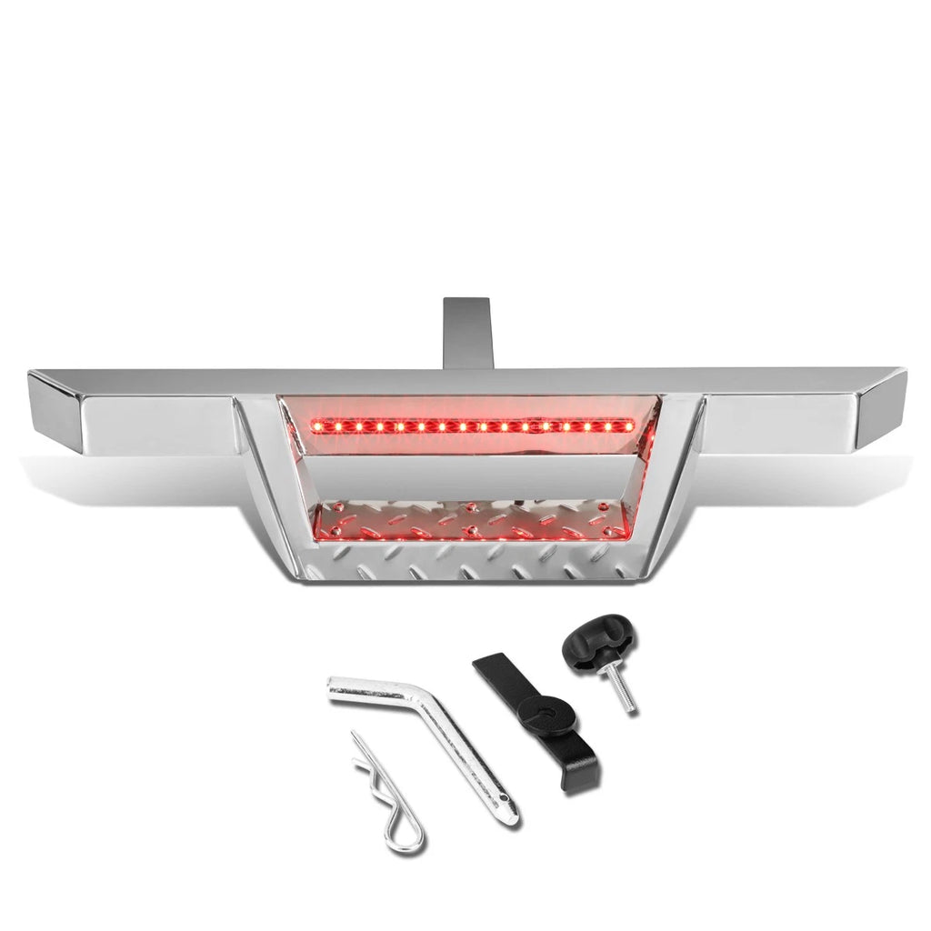 2" Tow Trailer Receiver Chrome Hitch Step Bar w/LED Brake Light for