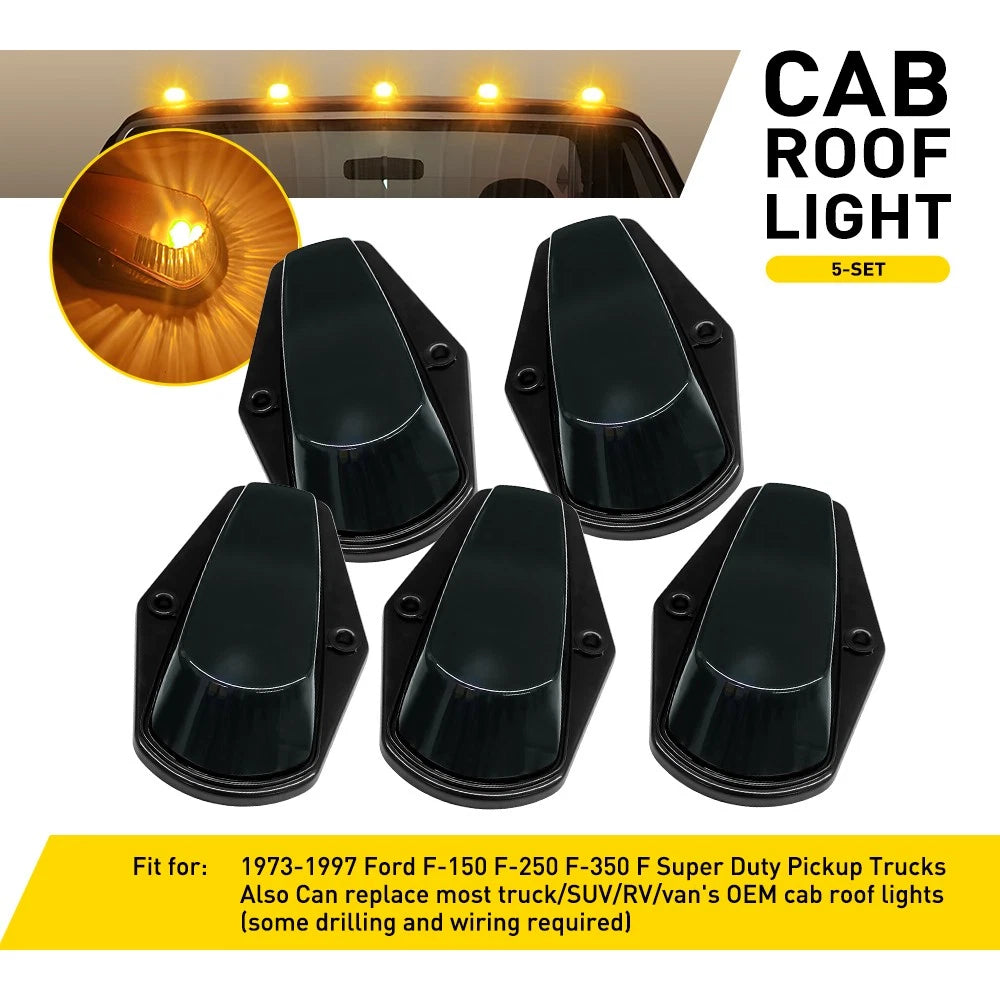 5Pcs Roof Top Cab Lights for Ford F150 F250 F350 (1973–1997) Smoked Marker Light
