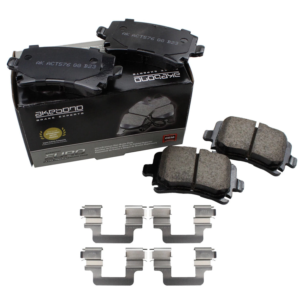 Set of 4 Akebono EURO Rear Ceramic Slotted Brake Pads for Volkswagen CC (2009–2017)