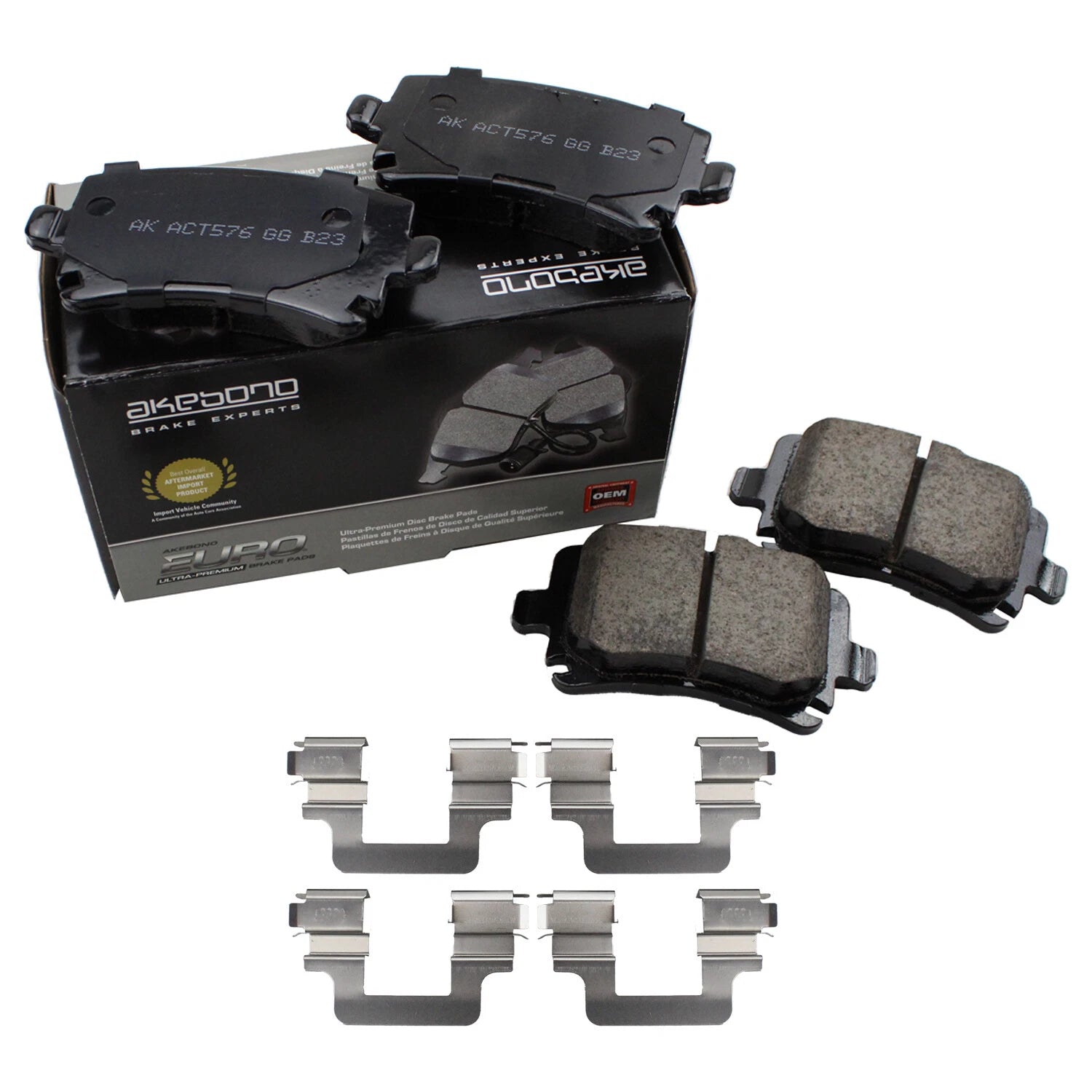 Set of 4 Akebono EURO Rear Ceramic Slotted Brake Pads for Volkswagen CC (2009–2017)
