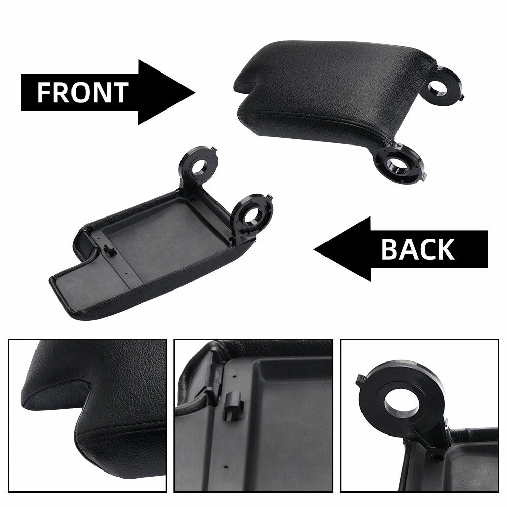Black PU Leather Armrest Console Lid Cover for BMW 3 Series (1999–2005)