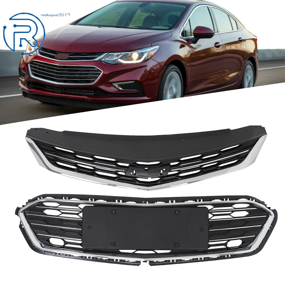 Front Upper and Lower Side Grille for Chevrolet Cruze (2016–2018) Chrome/Black