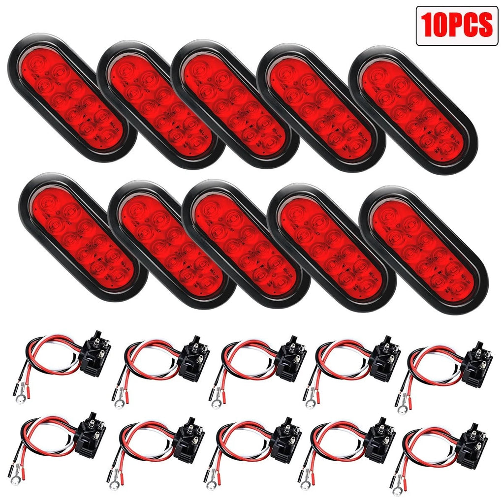 10Pc 6" Oval 10LED Trailer Truck Brake Stop Turn Tail Lights for Trucks