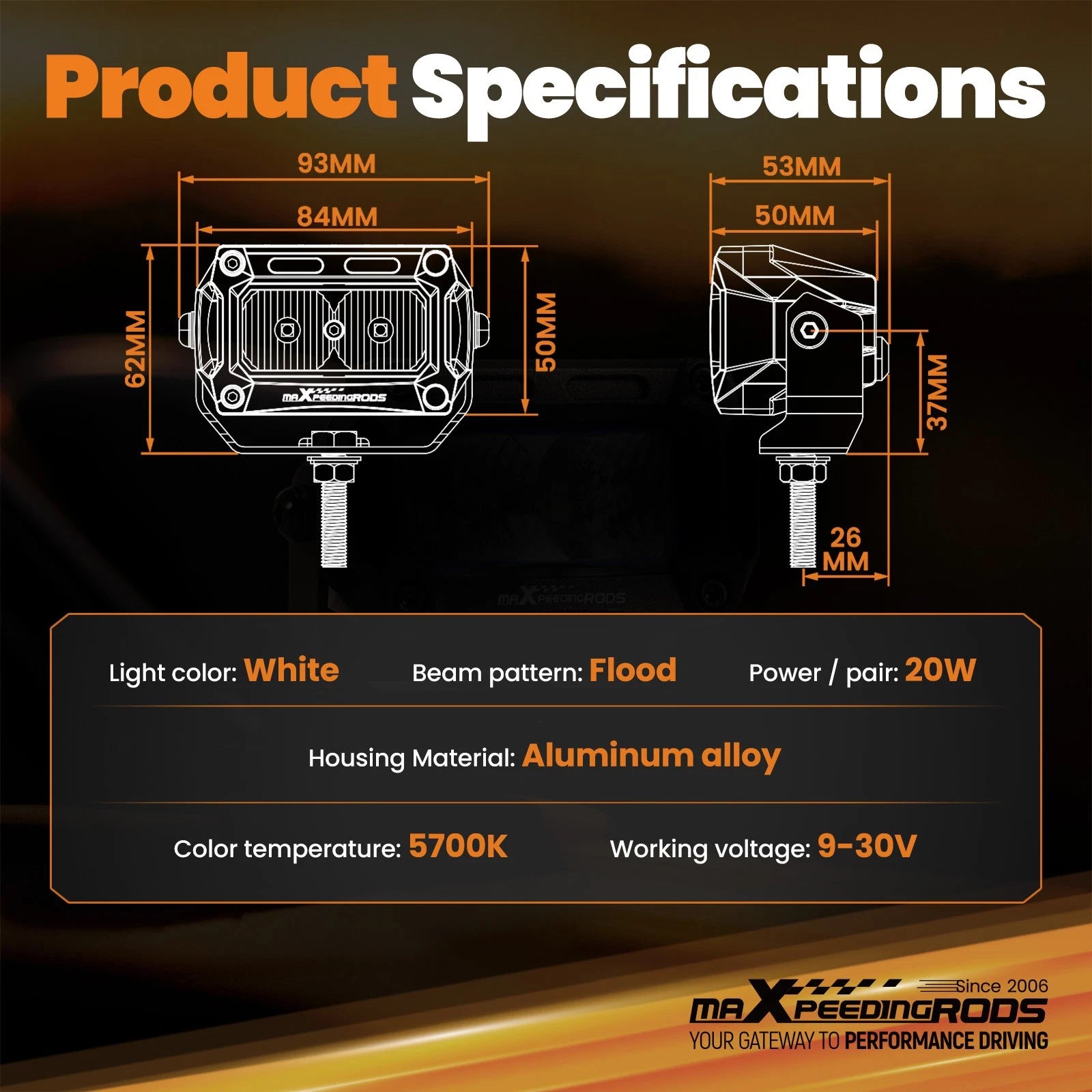 20W LED Driving Light for Off-Road Vehicles (9-30V)