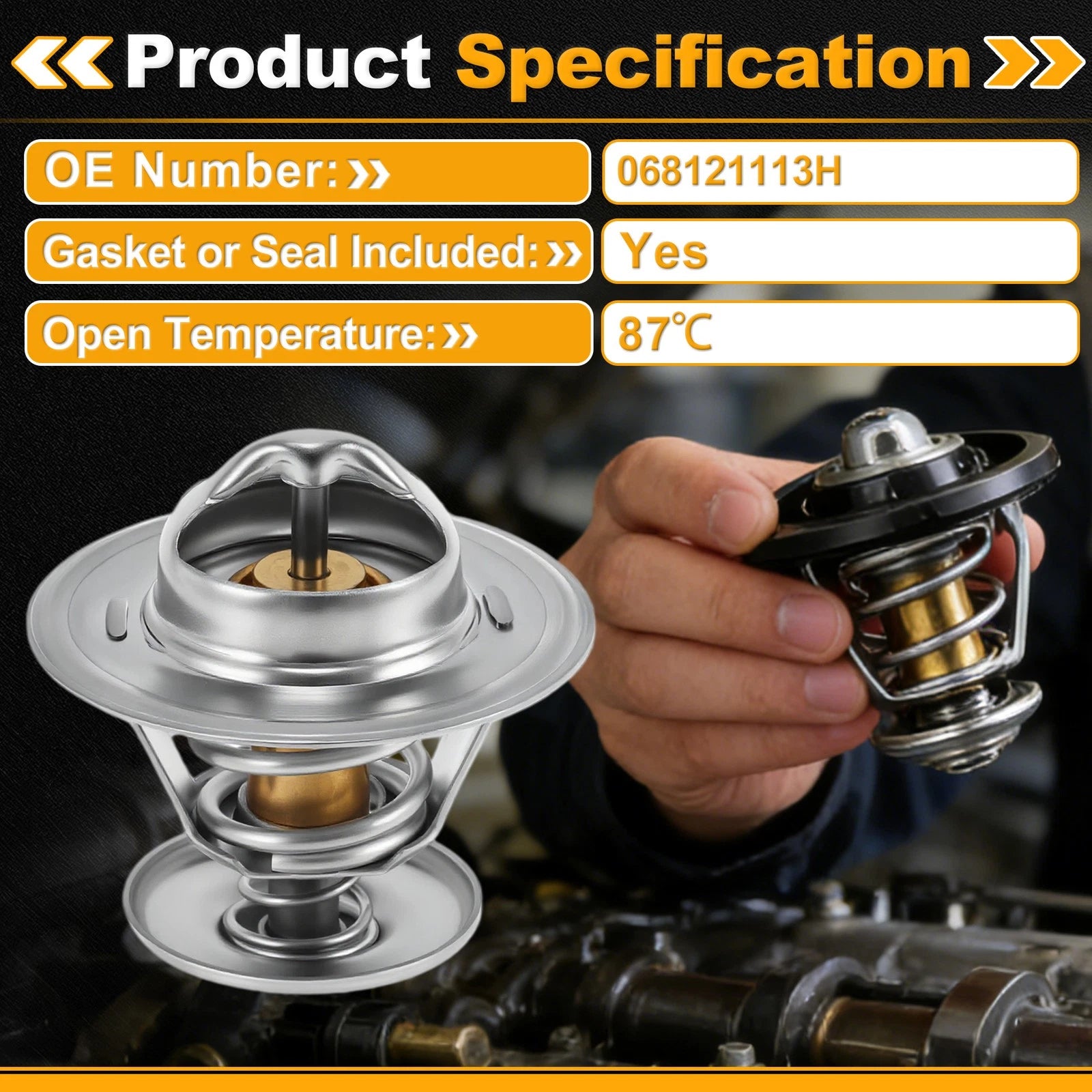 Engine Coolant Thermostat 068121113H for Audi A2 (2000–2005) with Seal