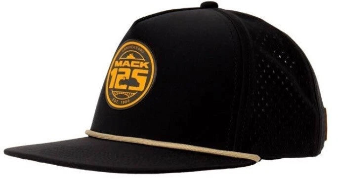 Mack Trucks Snapback Hat Black Gold Logo Mesh Panels Flat Brim Cap