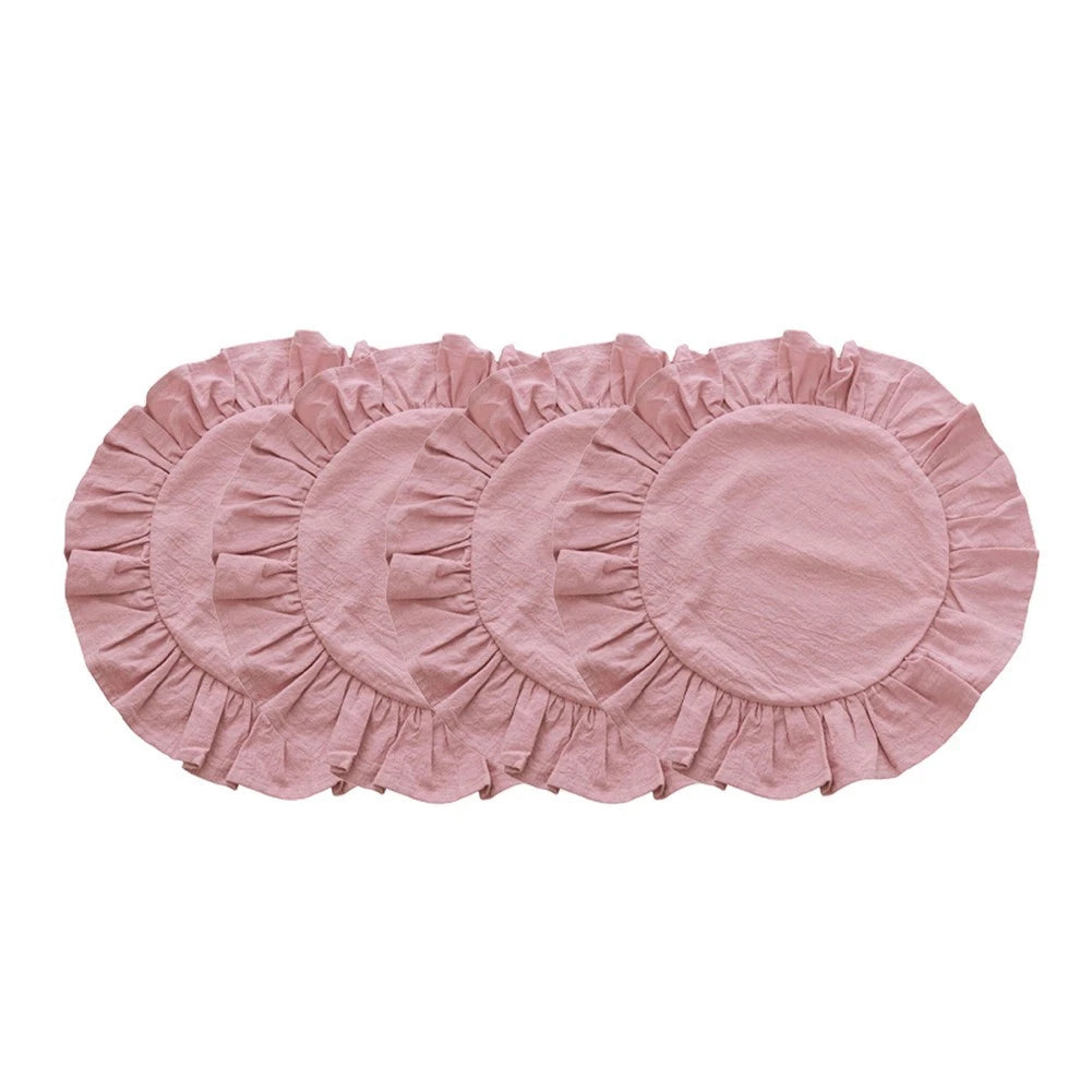 Set of 4 Round Scalloped Placemats for Table Linens (15 Inch)