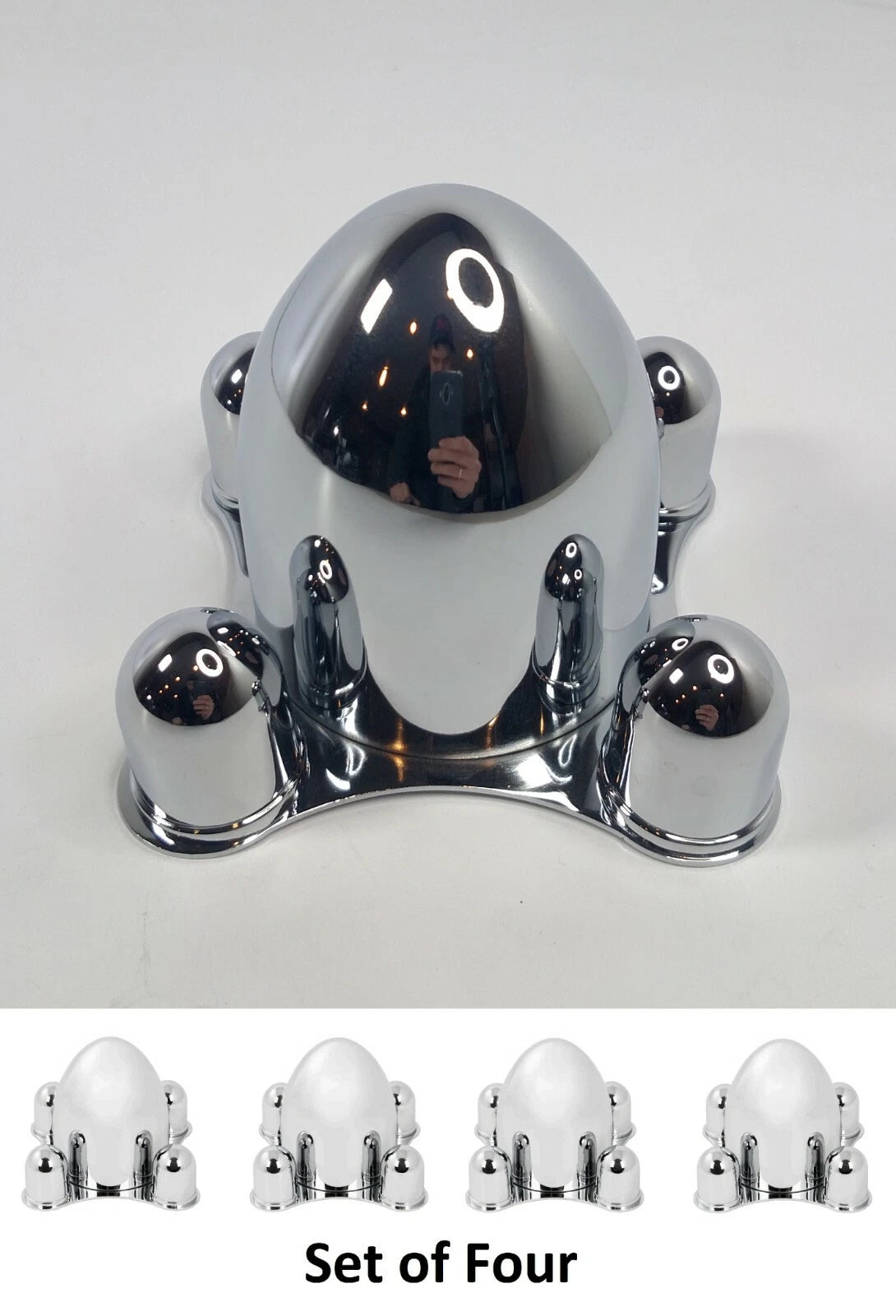 Chrome 4 Lug Spider Hub Caps Bullet Center Set for 4 x 4-1/2 (1935–1950)