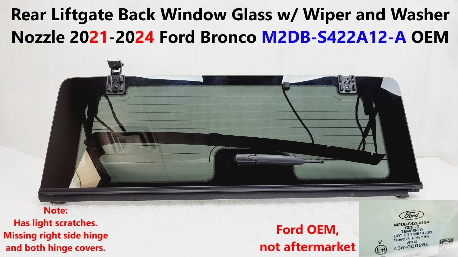 Rear Back Tailgate Window Glass for Ford Bronco (2021–2024) Heated