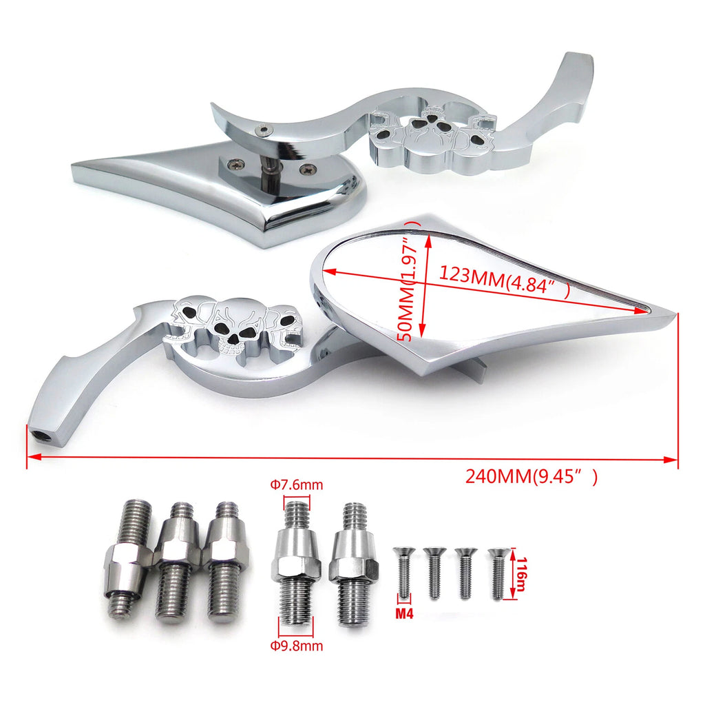 Chrome Billet Skull Blade Mirror for Honda Kawasaki Suzuki Cruiser (All Years)