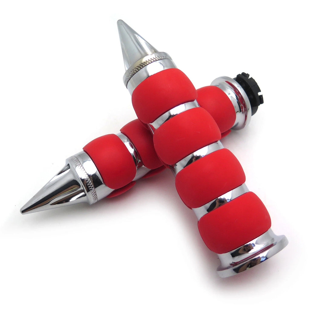 Chrome Red 7/8" Hand Grips for Harley V-Rod (2002–2017) / Suzuki Volusia (2001–2004)