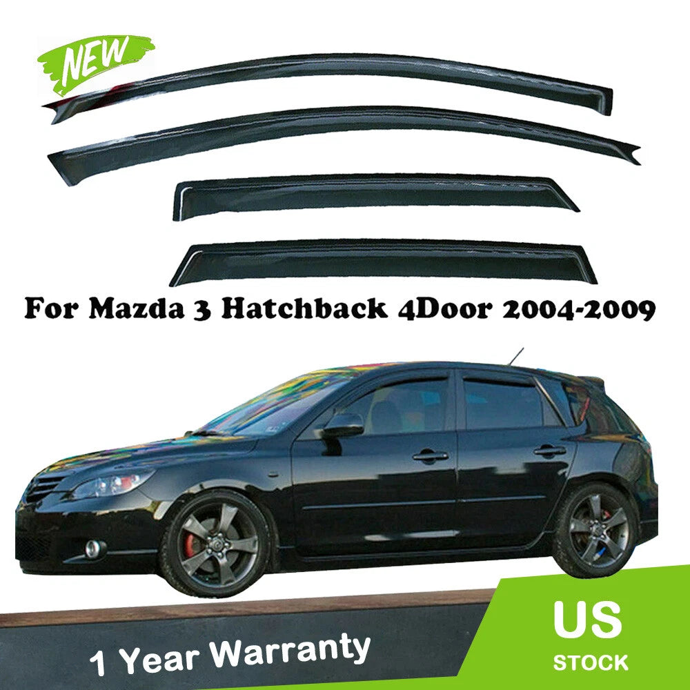 Set of 4 Window Visors for Mazda 3 Hatchback (2004–2009) Rain Guards