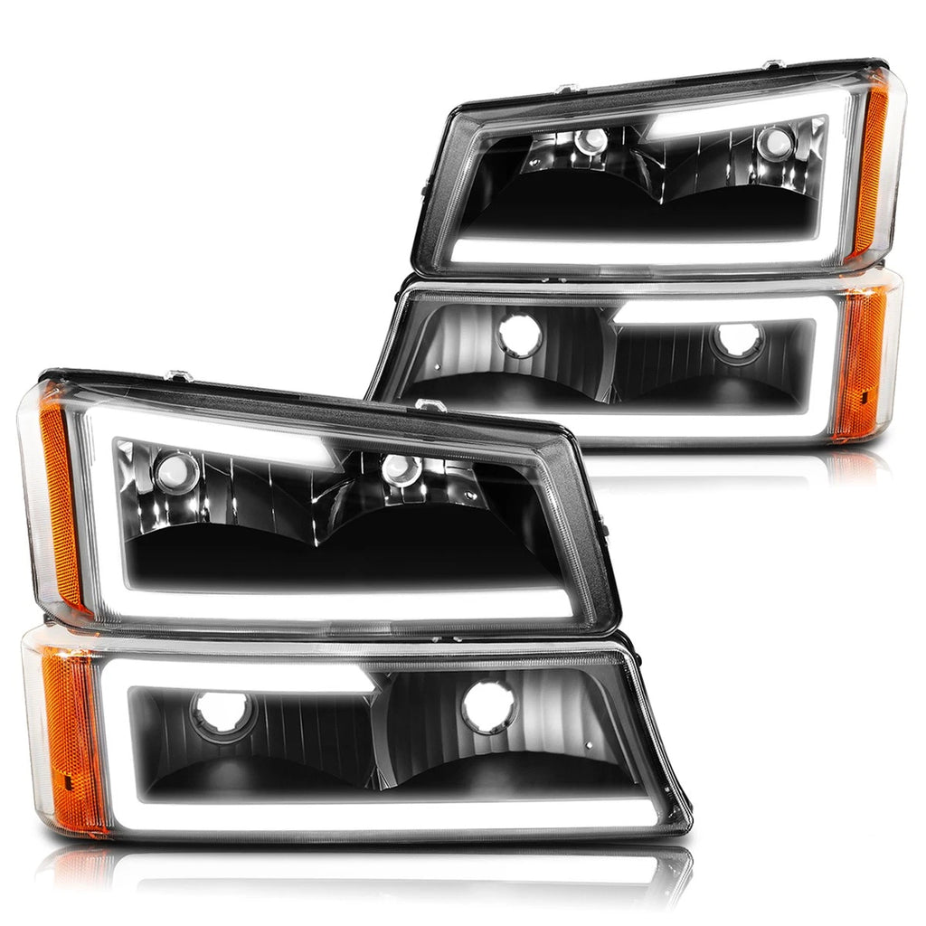 LED DRL Black Headlights for Chevy Avalanche Silverado (2003–2007)