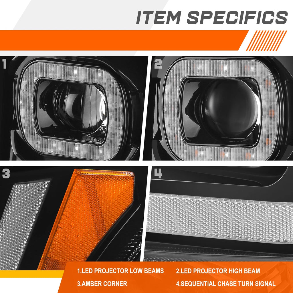 Sequential LED DRL Projector Headlight for Ford F250-F450 Super Duty (2011–2016)