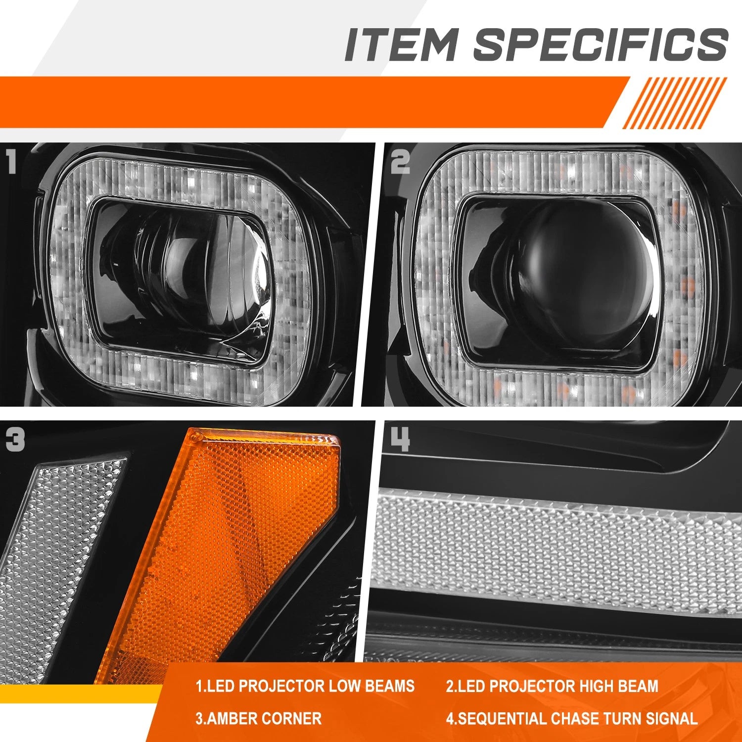 Sequential LED DRL Projector Headlight for Ford F250-F450 Super Duty (2011–2016)