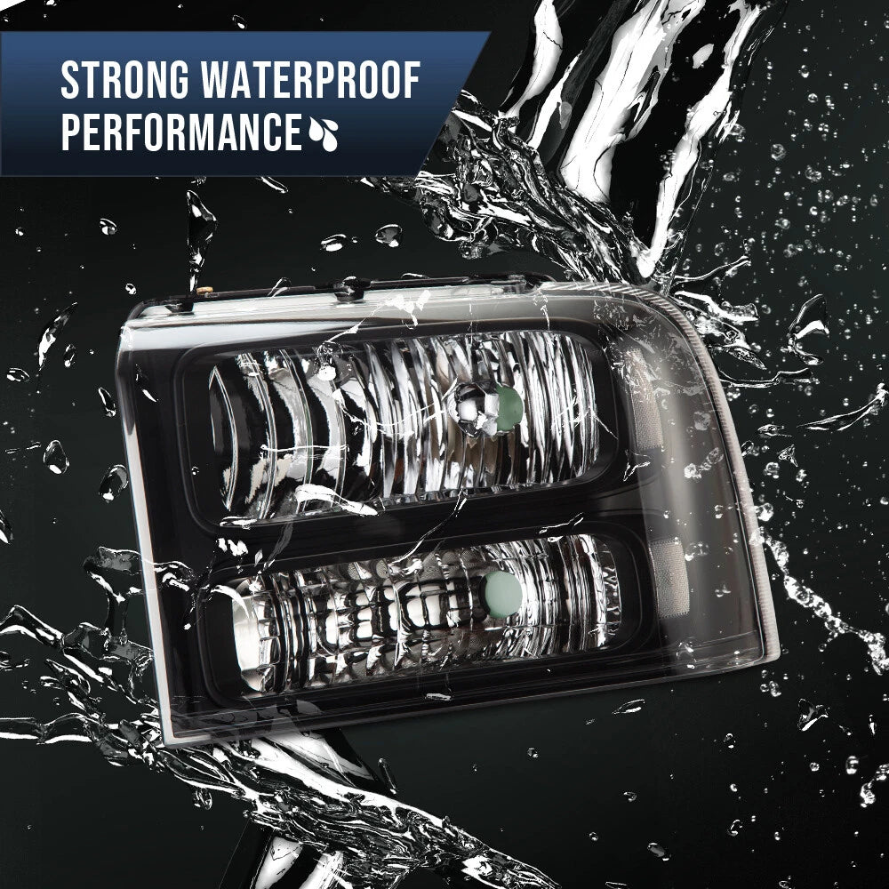 Headlight Lamps for Ford F250 F350 Super Duty (2005–2007) Black Housing Clear Corner