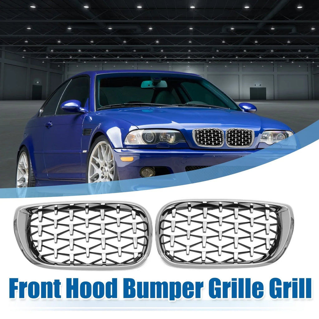 1 x Pair Front Grille for BMW 3 Series E46 (2002 - 2005) Silver Tone