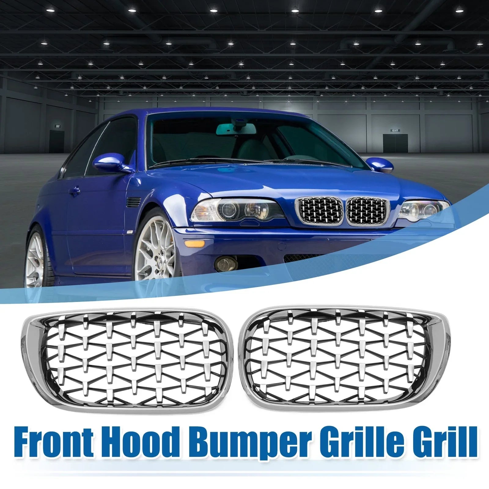 1 x Pair Front Grille for BMW 3 Series E46 (2002 - 2005) Silver Tone