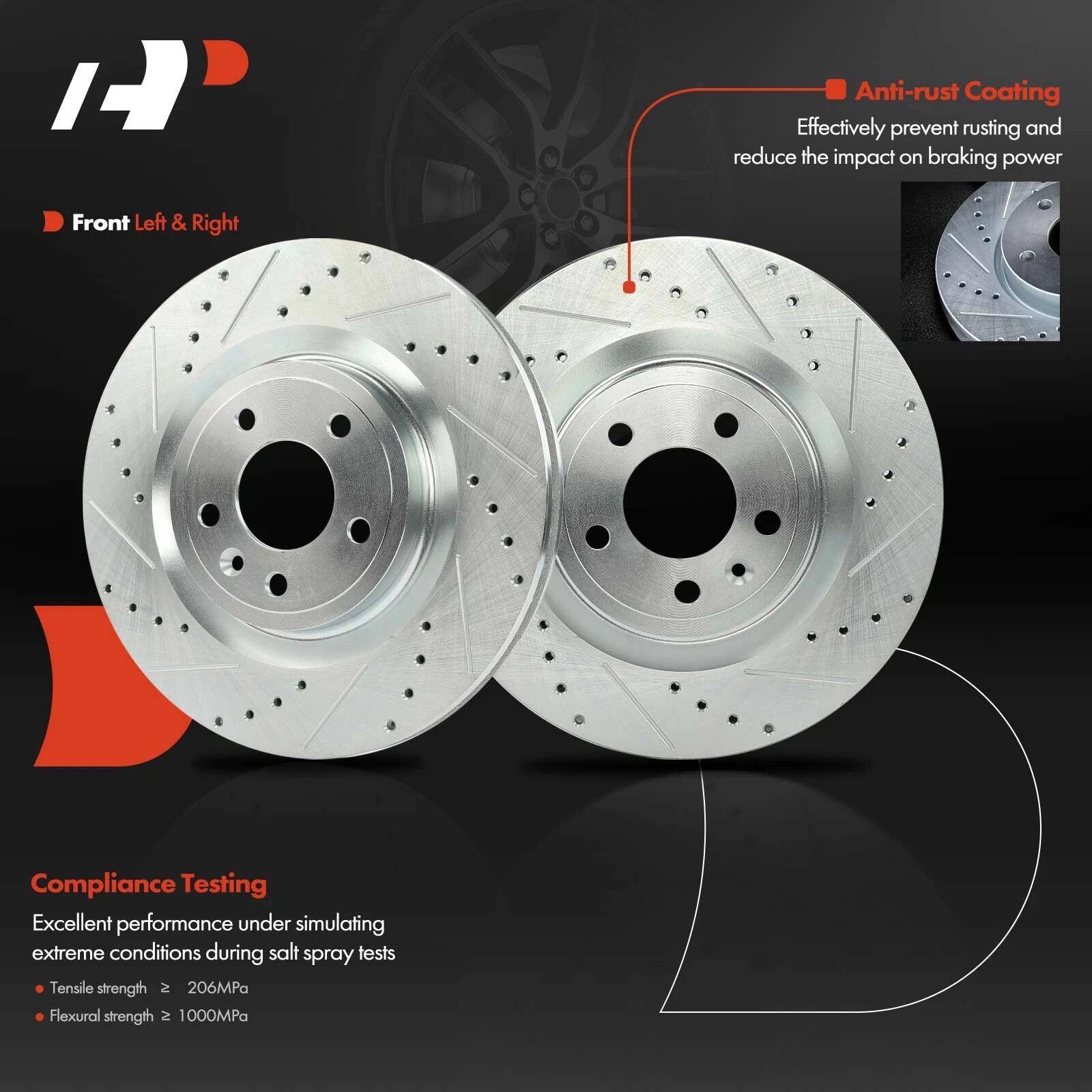 Front Side Drilled Brake Rotors for Ford Mustang (2011-2014)