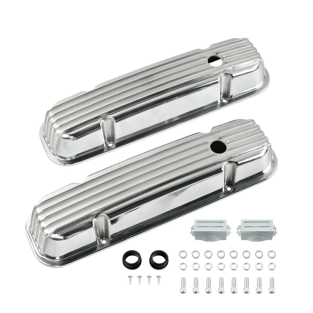 Finned Tall Polished Aluminum Valve Covers for Pontiac 350 400 455