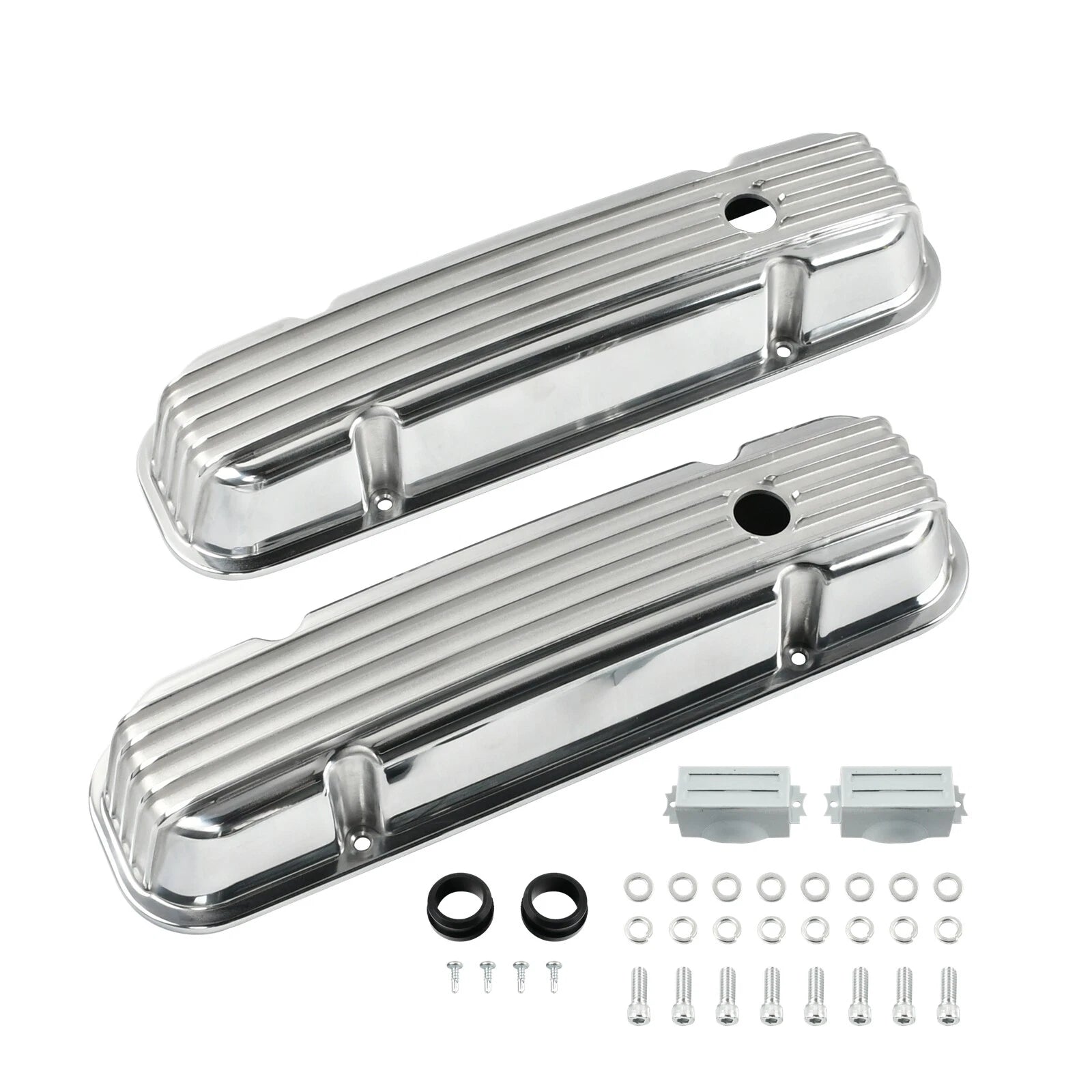 Finned Tall Polished Aluminum Valve Covers for Pontiac 350 400 455